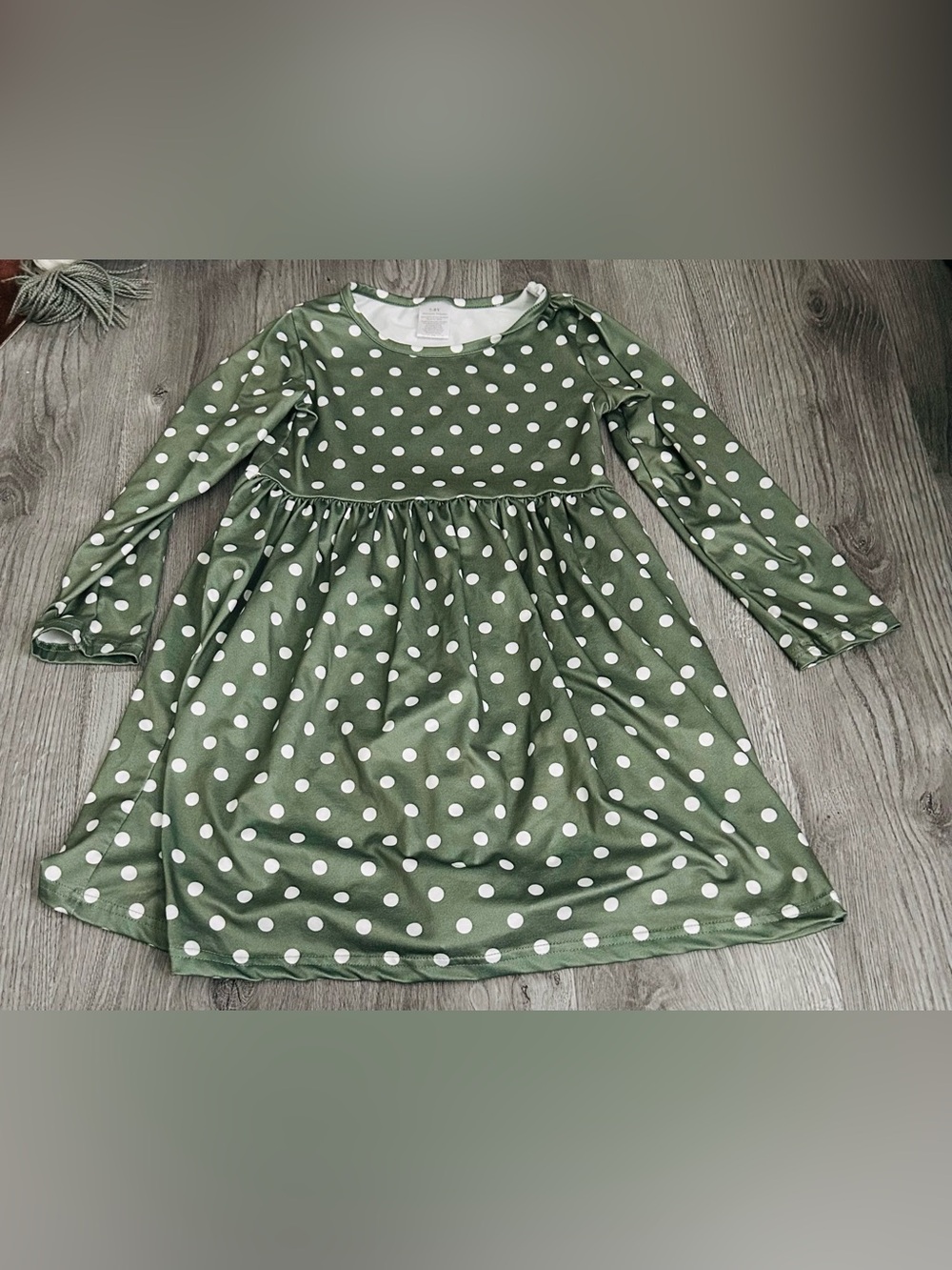 Girls 7/8 Youth Green Polka Dot Long-Sleeve Dress